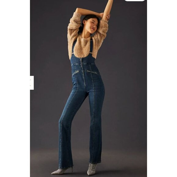 Anthropologie Pants - Anthropologie Pilcro Demilune Ski Suit Denim Jumpsuit Flare Dark Wash Size 25